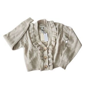 Cream Ruffle Cardigan Sweater Industry NWT Beige Grannycore Preppy Womens Button